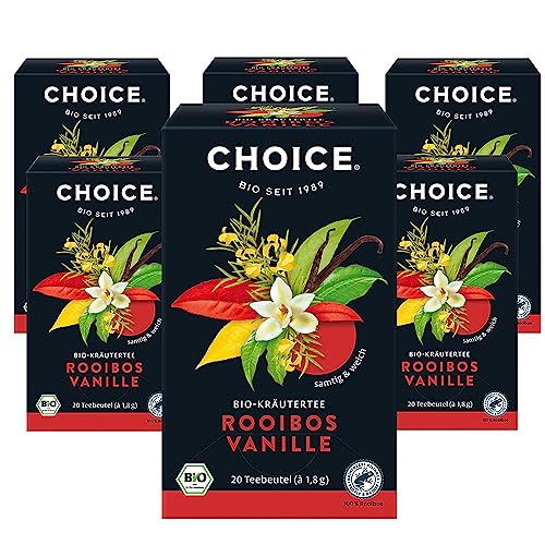 CHOICE - Rooibos Vanille, Bio-Rotbuschtee mit Bio-Vanille, Samtig und Weich, Handverlesen, 6x20 Teebeutel (120 Beutel insgesamt) von Choice