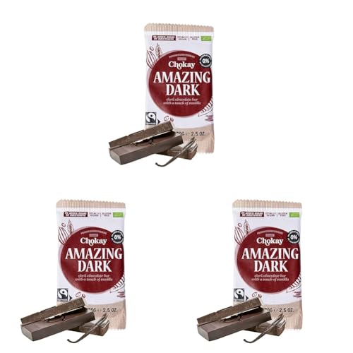 Chokay BIO Bar - AMAZING DARK/Belgische Zartbitter Schokolade/VEGAN, GLUTENFREI & FAIR TRADE / 1x70g (Packung mit 3) von Chokay