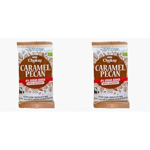 Chokay BIO Bar – CARAMEL PECAN | Belgische Zartbitter Schokolade mit Pecannüssen, Meersalz und natürliches Karamellaroma | VEGAN, GLUTENFREI & FAIR TRADE | 1x70g (Packung mit 2) von Chokay