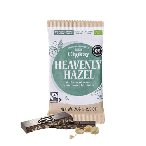 Chokay BIO Bar - HEAVENLY HAZEL - Belgische Zartbitter Schokolade mit gerösteten Haselnüssen - VEGAN, GLUTENFREI & FAIR TRADE - 1x70g von Chokay