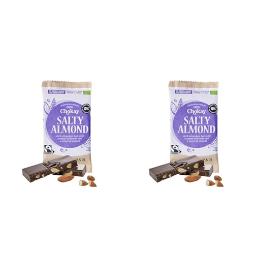 Chokay BIO Bar - SALTY ALMOND/Belgische Zartbitter Schoklade mit Mandeln und Meersalz/VEGAN, GLUTENFREI & FAIR TRADE / 1x70g (Packung mit 2) von Chokay