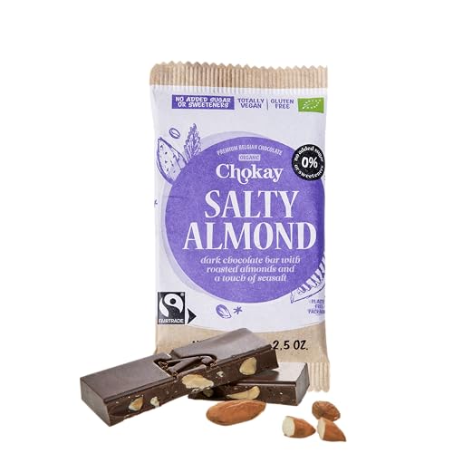 Chokay BIO Bar - SALTY ALMOND/Belgische Zartbitter Schoklade mit Mandeln und Meersalz/VEGAN, GLUTENFREI & FAIR TRADE / 1x70g von Chokay