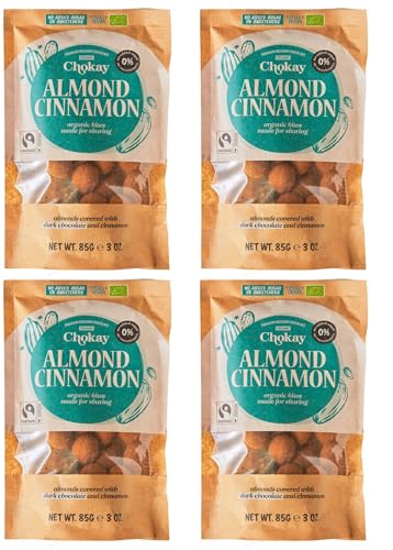 Chokay BIO Bites 4er SET - ALMOND CINNAMON/Zimt-Mandeln in belgischer Zartbitter-Schokolade/Ohne Zuckerzusatz, ohne Süßungsmittel/VEGAN & FAIR TRADE / 4x85g von Chokay