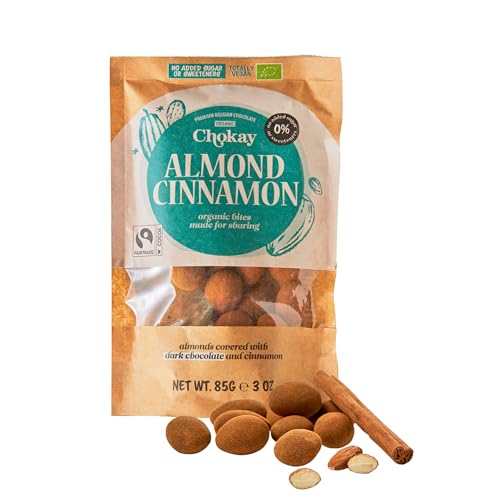 Chokay BIO Bites - ALMOND CINNAMON/Zimt-Mandeln in belgischer Zartbitter-Schokolade/Ohne Zuckerzusatz, ohne Süßungsmittel/VEGAN & FAIR TRADE / 1x85g von Chokay