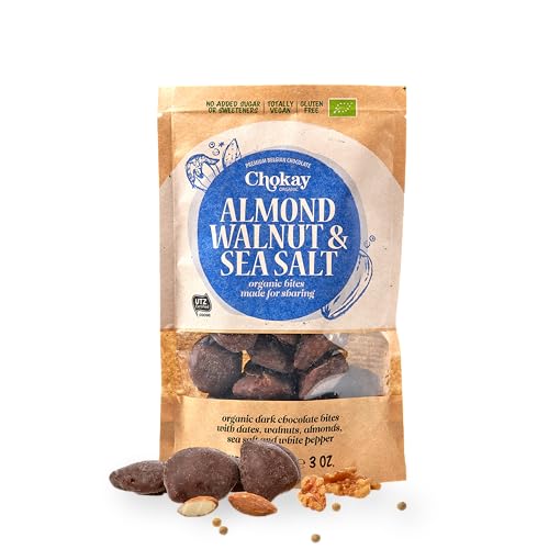 Chokay BIO Bites - ALMOND WALNUT, SEA SALT - Zartbitterschokolade gefüllt mit Datteln, Mandeln, Walnüssen und Meersalz - Ohne Zuckerzusatz, ohne Süßungsmittel - VEGAN, GLUTENFREI & FAIR TRADE - 1x85g von Chokay