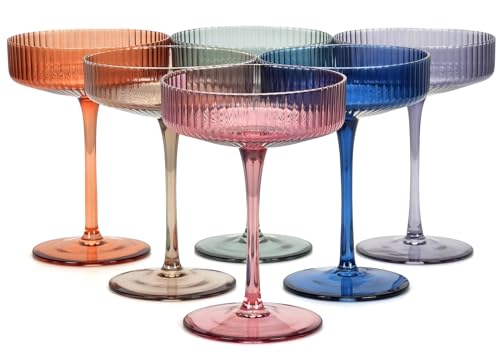 Chouggo Vintage Art Deco farbige Coupé-Gläser mit Premium-Geschenk-Box, gerippter Kristall, handgefertigt, Martini- und Cocktailgläser, perfekt für Manhattan, Martini, Cosmopolitan, Gimlet, Pisco Sour von Chouggo