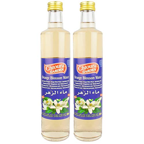 Chtoura Garden - Orientalisches Orangenblütenwasser ideal zum Backen und Kochen - Blütenwasser zur Aromatisierung von Süßspeisen, Backwaren und Getränken im 2er Set á 500 ml Glasflasche von Chtoura Garden