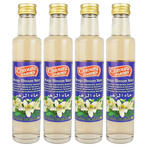 Chtoura Garden - Orientalisches Orangenblütenwasser ideal zum Backen und Kochen - Blütenwasser zur Aromatisierung von Süßspeisen, Backwaren und Getränken im 4er Set á 250 ml Glasflasche von Chtoura Garden