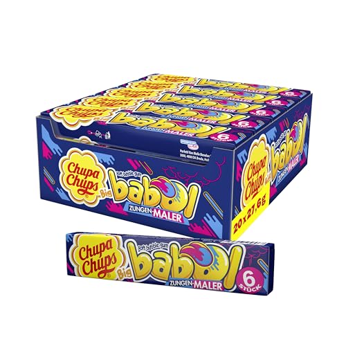 Chupa Chups Big Babol Zungenmaler, Theken-Display enthält 20 Stangen Kaugummis mit Frucht-Geschmack, für große Kaugummi-Blasen, 20 x 27,6g von Chupa Chups