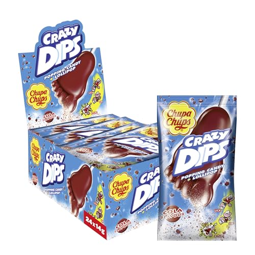 Chupa Chups Crazy Dips Cola, enthält 24 Stück, erfrischend-süßer Cola-Geschmack, geeignet für Geburtstag, Halloween, Weihnachten, 24 x 14g von Chupa Chups