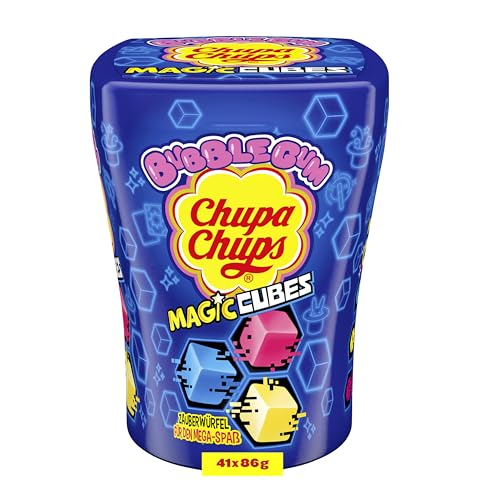 Chupa Chups Magic Cubes, Kinder-Kaugummi in Würfelform, enthält 41 Magic Cubes, Bubble Gum ändern beim Kauen die Farbe, Einzelpackung, 41 x 86g von Chupa Chups