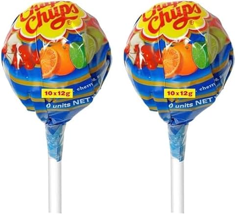 Chupa Chups Mega Lutscher, XXL Lolli enthält 10 Mini Frucht-Lollis in 6 Geschmacksrichtungen, in drei Farben erhältlich, passend für Geburtstag & Weihnachten (Packung mit 2) von Chupa Chups