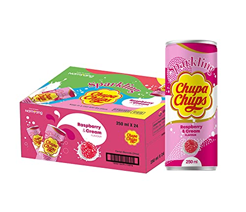 Chupa Chups Sparkling Raspberry Cream Drink, prickelnde Himbeer-Sahne Limonade, 24 Dosen mit Pfand, 24 x 250 ml von Chupa Chups