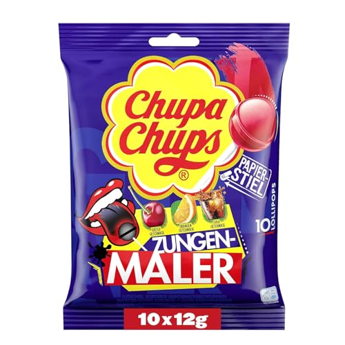 Chupa Chups Zungenmaler Lutscher, Nachfüllbeutel 10 Stück, Färben die Zunge, ohne künstliche Farbstoffe, Perfekt für Weihnachten & Halloween von Chupa Chups