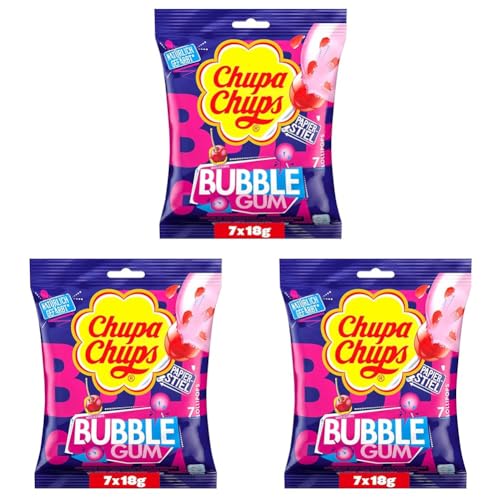 Chupa Lutscher Multi, Maxi Bubble Gum, ideal für Geburtstag & Weihnachten, 126g (Packung mit 3) von Chupa Chups