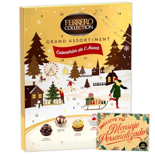 Ferrero Rocher Adventskalender 2024 mit exklusiver Auswahl an Pralinen: Ferrero Rocher, Cappuccino, RondNoir, Rafaello und Manderly + personalisierbare Cia&Co Karte, ideal für Familien, 256 g von Cia&Co