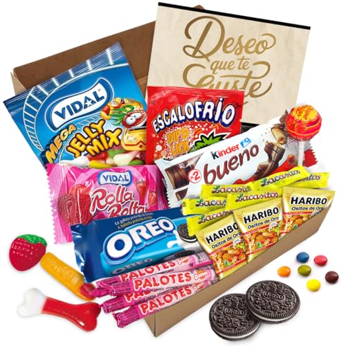 Geschenkbox mit über 20 Kinder-Schokoladen, Oreo-Keksen, ShocoBons, Chupa Chups, Haribo, Palotes, Lacasitos und Mehr · Mit Personalisierter Karte von Cia&Co