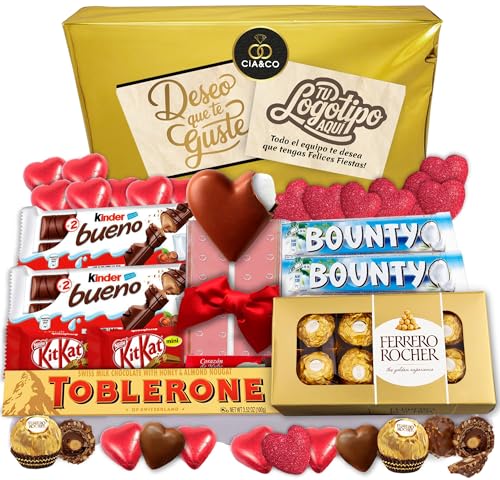 Süßes Geschenk mit Ferrero Rocher, Schokoherzen, Kinder Bueno und mehr – Ideal, um Liebe und Zuneigung zu Zeigen, Geschenktüte und Personalisierbare Karte Inklusive von Cia&Co