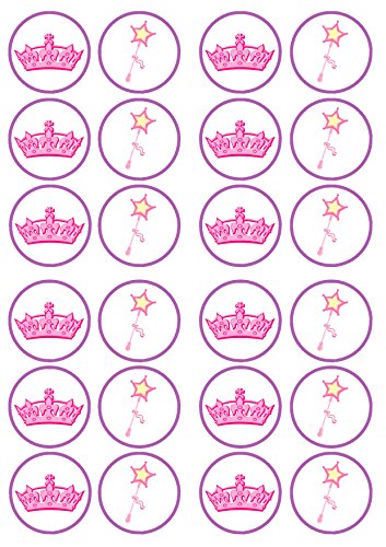 24 Prinzessinnen-Diadem-Zauberstab, essbar, Premium-Dicke, gesüßt, Vanillegeschmack, Reispapier, Cupcake-Topper/Dekorationen von Cian's Cupcake Toppers Ltd