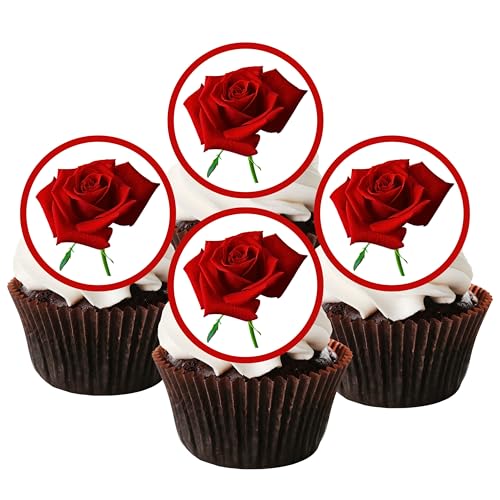 24 Rose Blume essbarem Premium Stärke Süße Vanille, Wafer Reispapier Cupcake Topper/Dekoration von Cian's Cupcake Toppers Ltd