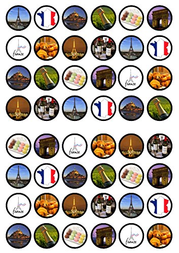 48 France Theme, Paris, Frankreich-Thema, Feuerwehrauto, Feuerwehrauto, Essbare PREMIUM Dicke GEZUCKERTE Vanille, Reispapier Mini Cupcake Toppers, Cake Pops, Cookies für Wafer von Cian's Cupcake Toppers Ltd