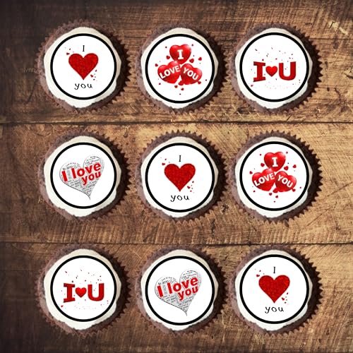 48 I Love You, Ich Liebe Dich, Essbare PREMIUM Dicke GEZUCKERTE Vanille, Reispapier Mini Cupcake Toppers, Cake Pops, Cookies für Wafer von Cian's Cupcake Toppers Ltd