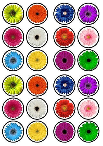 Gerbera Flower Edible PREMIUM THICKNESS SWEETENED VANILLA, Wafer Rice Paper Cupcake Toppers/Decorations by Cian's Cupcake Toppers Ltd von Cian's Cupcake Toppers Ltd