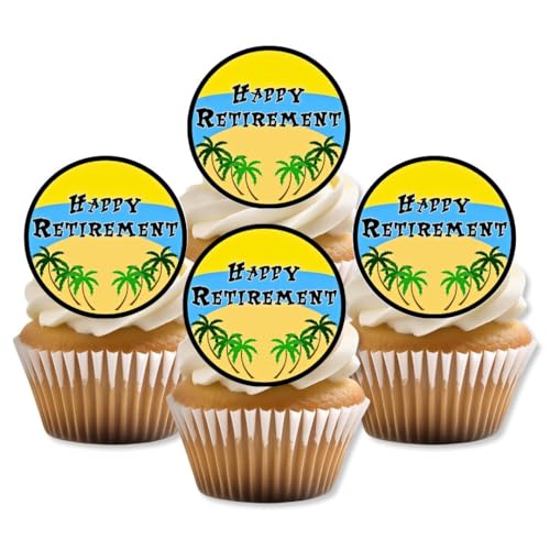 Happy Retirement Edible PREMIUM THICKNESS SWEETENED VANILLA, Wafer Rice Paper Cupcake Toppers/Decorations No.1 by Cian's Cupcake Toppers Ltd von Cian's Cupcake Toppers Ltd