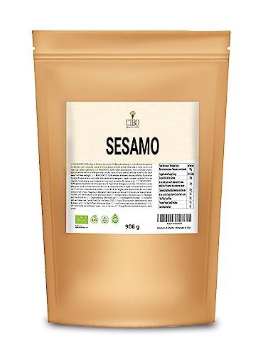 Cibo, Geschälte und geröstete Bio-Sesamsamen 908 g, zur Verwendung in Teigen und Zubereitungen oder zum Servieren auf Salaten, bei niedriger Temperatur geröstet, verpackt in Italien von Cibo Quality Foods