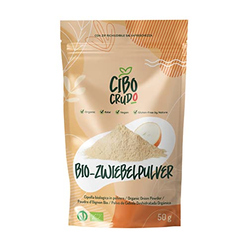 Zwiebelpulver Bio - 50g. Getrocknete Zwiebeln Gemahlen. Hochwertiges Dehydrierte und Sonnengetrocknete ohne Zusätze Biologisch Anbau. Onion Powder. von CIBO CRUDO crudo biologico vegan