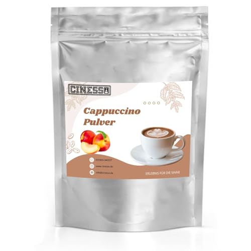 Cinesso Cappuccino Pulver, Fruchtiger Kaffeegenuss, aromatisiert, Kaffeekreationen, verschiedene Variationen, Geschmacksintensiv, für Zuhause (1 Kg, Nektarine) von Cinesso