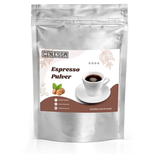 Cinesso Espresso Pulver gemahlen, Nussgeschmack, Verschiedene Varianten, Kaffeegenuss, schnelle und einfache Zubereitung, für Kaffeeliebhaber, mit Aromen (500 g, Haselnuss) von Cinesso