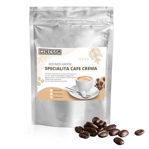 Cinesso Intensives Kaffee-Aroma, mit vollmundigem Geschmack, Kaffeebohnenmischung mit Fruchtnote, Arabica-Robusta, für Kaffee-Liebhaber, extrafein und feinwürzig (200 g, Specialita Cafe Crema) von Cinesso