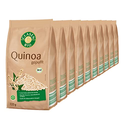 10x CLASEN BIO Quinoa, gepufft - von Natur aus vegan und glutenfrei, für Müslis, biologischer Anbau - 125 g von Clasen Bio