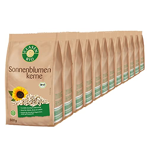 12x CLASEN BIO Sonnenblumenkerne, geschält, aus biologischem Anbau, vegan und glutenfrei - 500 g von Clasen Bio