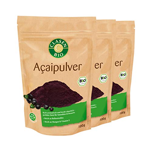 3x CLASEN BIO Acaipulver, ideal für Smoothies und Dessert, reich an Ballaststoffen, Vitamin E und Mangan - 100 g von Clasen Bio