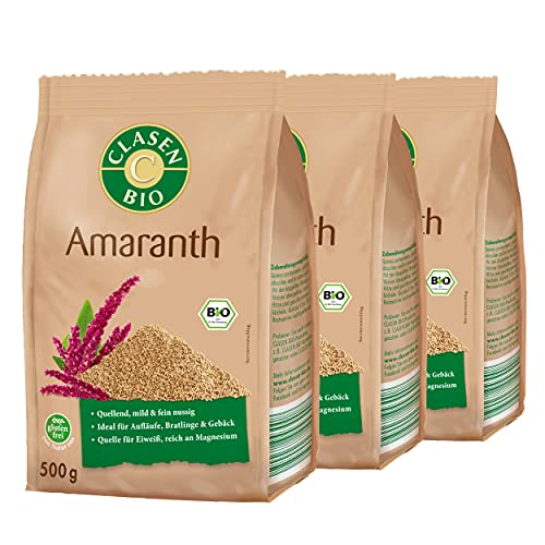 3x CLASEN BIO Amaranth, Eiweißquelle, Ideal für Aufläufe und Bratlinge, reich an Magnesium und Phosphor - 500 g von Clasen Bio