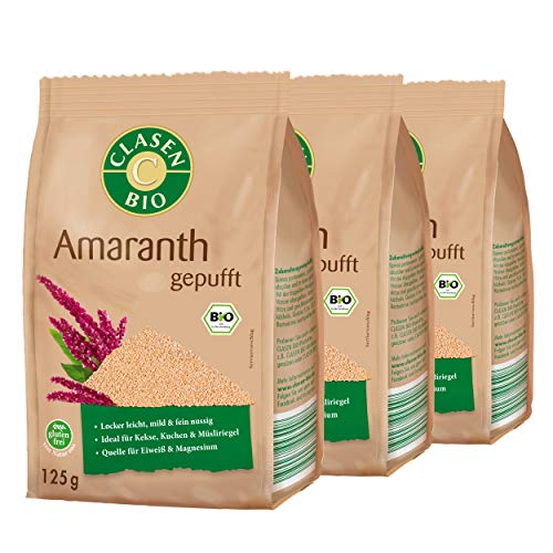 3x CLASEN BIO Amaranth gepufft, vegan und glutenfrei, ideal fürs Müsli - 125 g von Clasen Bio