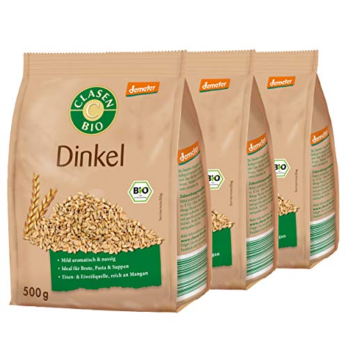 3x CLASEN BIO Demeter Dinkel, naturbelassen, ganzes Korn - 500g von Clasen Bio