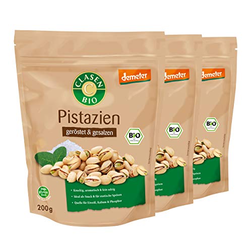 3x CLASEN BIO Demeter Pistazien geröstet und gesalzen - 200g von Clasen Bio