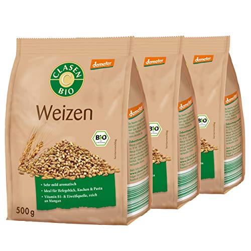 3x CLASEN BIO Demeter Weizen, naturbelassen, vegan, ganzes Korn - 500g von Clasen Bio