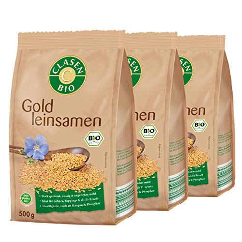 3x CLASEN BIO Goldleinsamen, ganz, ungeschält, bio, glutenfrei und vegan - 500 g von Clasen Bio