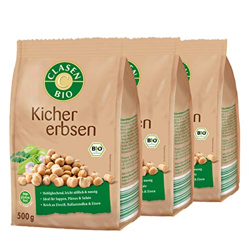 3x CLASEN BIO Kichererbsen, getrocknet vegan und glutenfrei - 500 g von Clasen Bio