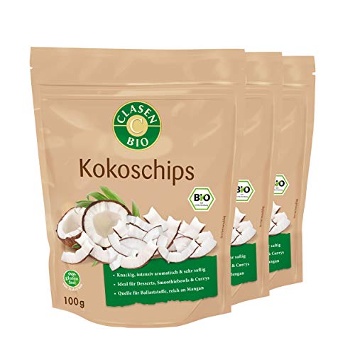 3x CLASEN BIO Kokoschips, knackig, saftig, vegan und glutenfrei- 100g von Clasen Bio