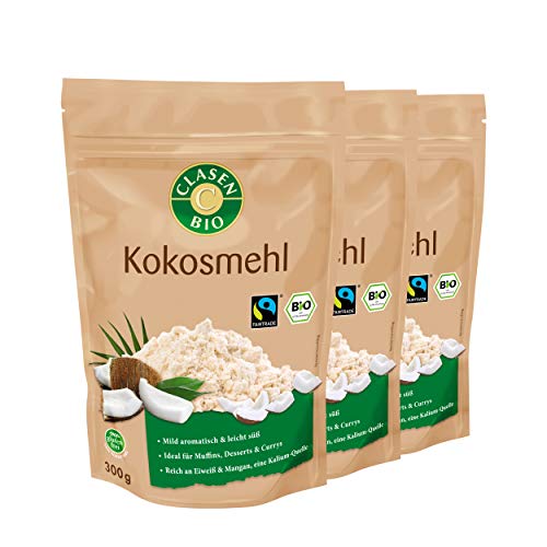 3x CLASEN BIO Kokosmehl, fein gemahlen, vegan, low carb, glutenfrei - 300 g von Clasen Bio