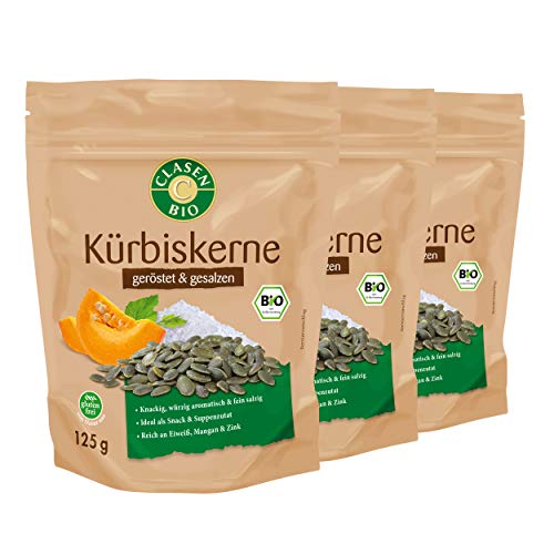 3x CLASEN BIO Kürbiskerne geröstet und gesalzen - 125g von Clasen Bio