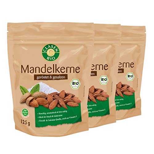 3x CLASEN BIO Mandelkerne geröstet und gesalzen - 125g von Clasen Bio