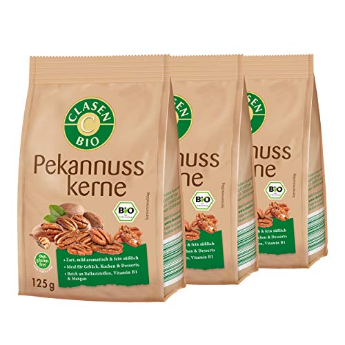 3x CLASEN BIO Pekannusskerne, natur, nicht blanchiert, von Natur aus vegan und glutenfrei, biologischer Anbau - 125g von Clasen Bio