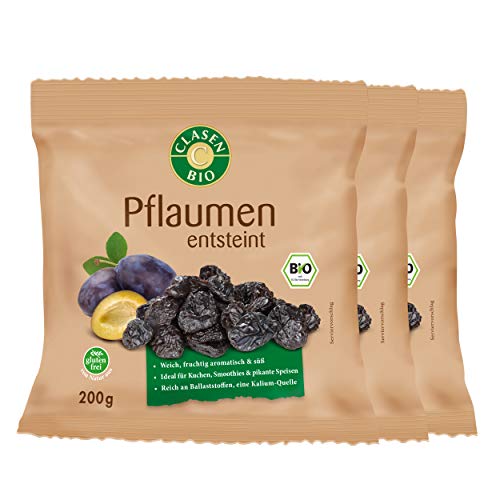 3x CLASEN BIO Pflaumen getrocknet, entsteint, von Natur aus vegan und glutenfrei - 200g von Clasen Bio