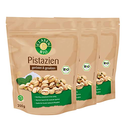 3x CLASEN BIO Pistazien geröstet und gesalzen - 200g von Clasen Bio